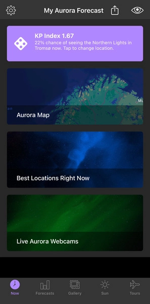 My Aurora Forecast home screen